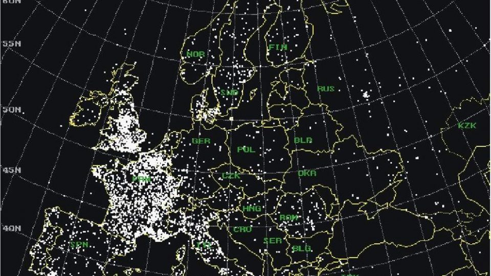 234.Mapa pozorovaní UFO v Európe