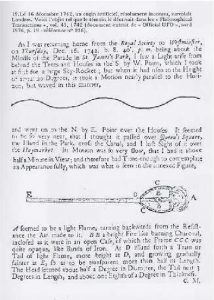 29a) Sken Filozofických Transakcií, popisuje pozorovanie UFO v r. 1742